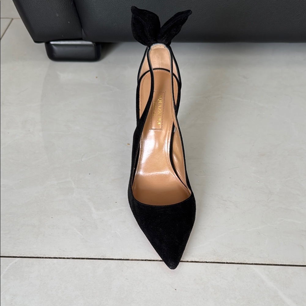 Aquazzura Black Stiletto Heels with Ankle Bow